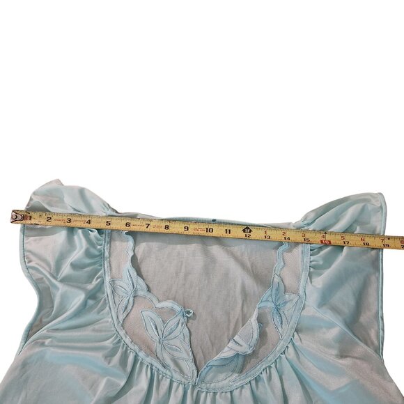 Vintage Light Blue Nightgown With Embroidered Neckline & Flutter Sleeves - Picture 4 of 11